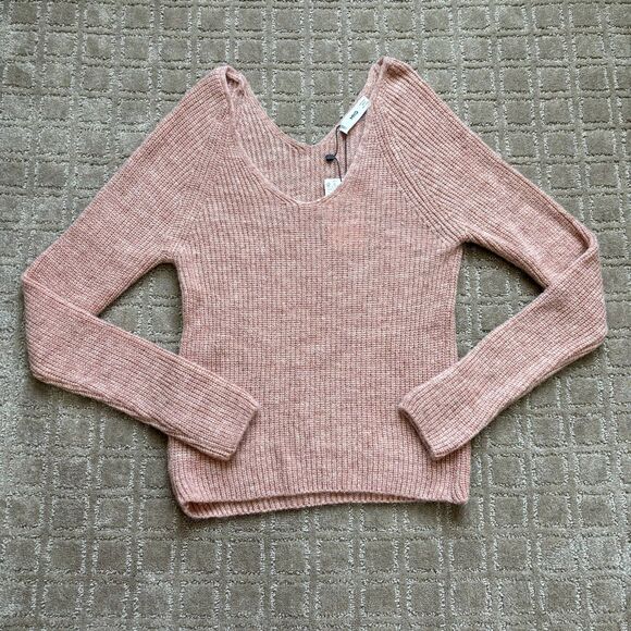 Mango MNG Alpaca Blend V Neck Sweater Size Women's Medium Pink Knit Soft NWT - Picture 1 of 8